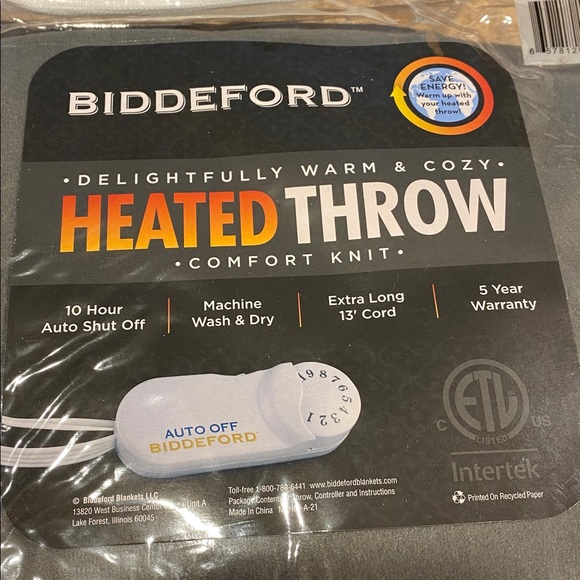 NIP New in Plastic Package Biddeford Heated Throw Blanket Throw Gray - Picture 3 of 14